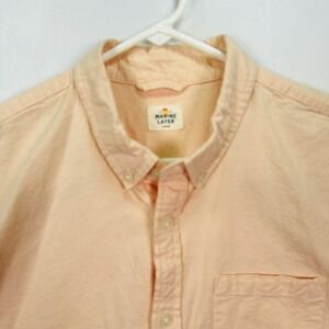 Marine Layer Shirt Mens Medium Large Stretch Selvage Peach Short Sleeve Button